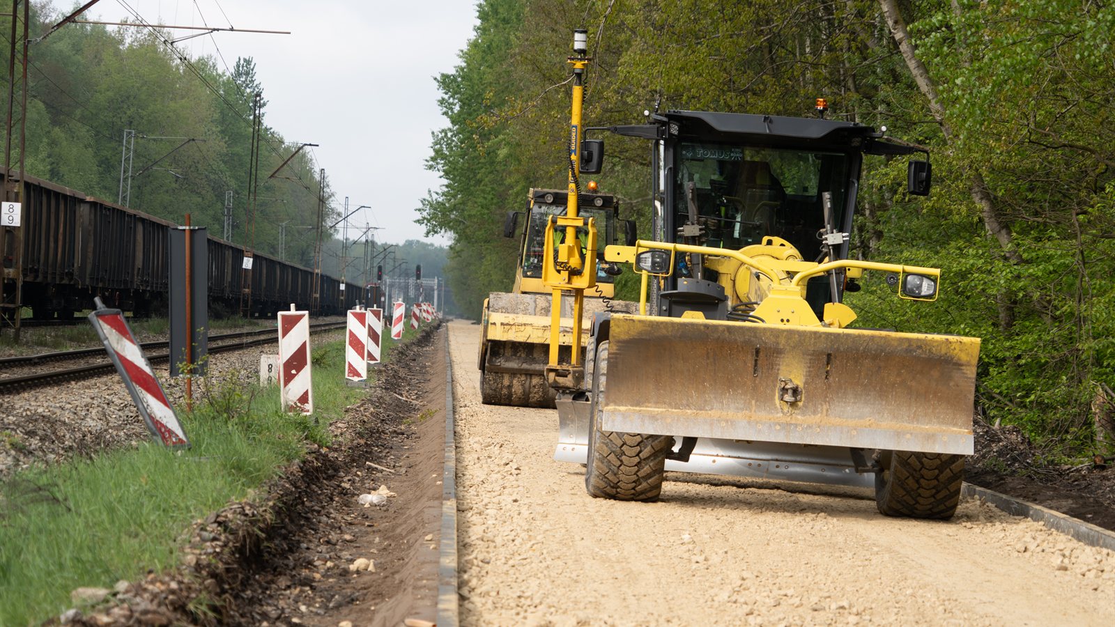 Road building machinery working on a new surface